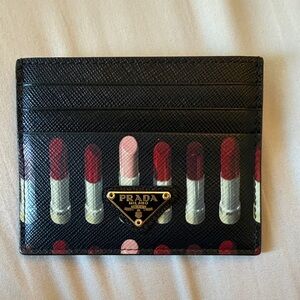 Prada Black and Red Lipstick Pattern Card Holder
